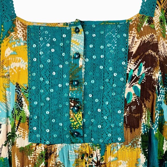 Womens Dressbarn 2X Multicolor Floral Boho Top with Sequin Details Short Sleeves - Picture 6 of 13